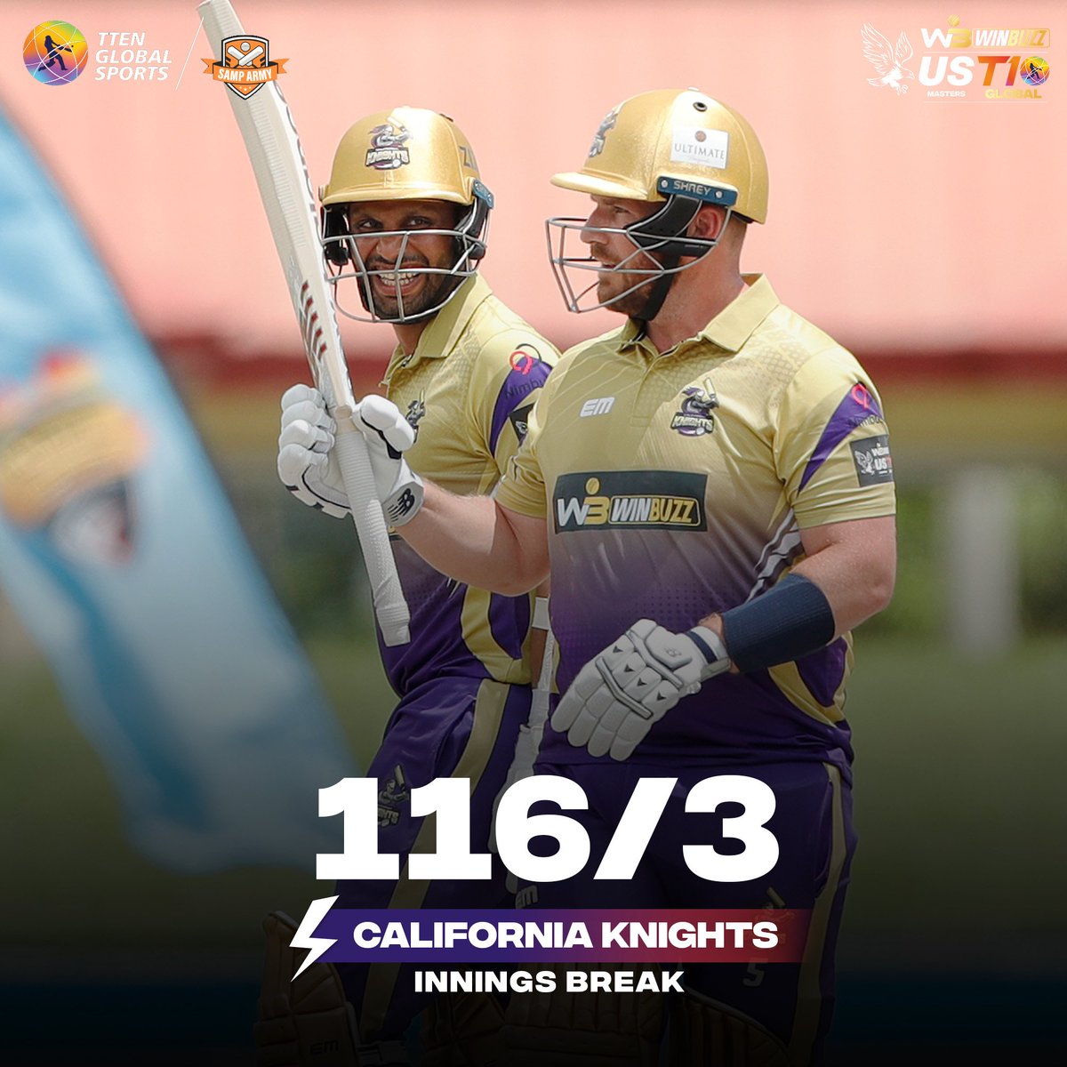 An innings of two halves! 

We’re yet to recover from all the carnage 😮‍💨

#USMastersT10 #NJTvCK #SunshineStarsSixes
#CricketsFastestFormat #T10League