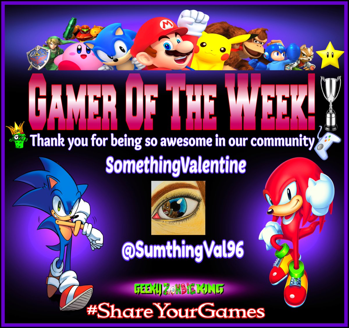 GeekyZombieKing's tweet photo. #GamerOfTheWeek goes out to @SumthingVal96 Congrats!
Another cool gamer in our community that has a cool page to check out and visit! Loves Resident games and other classic retro games!
Be sure to show your awesome support and follow while you're there!
#ShareYourGames https://t.co/r3Gn4AvyQm