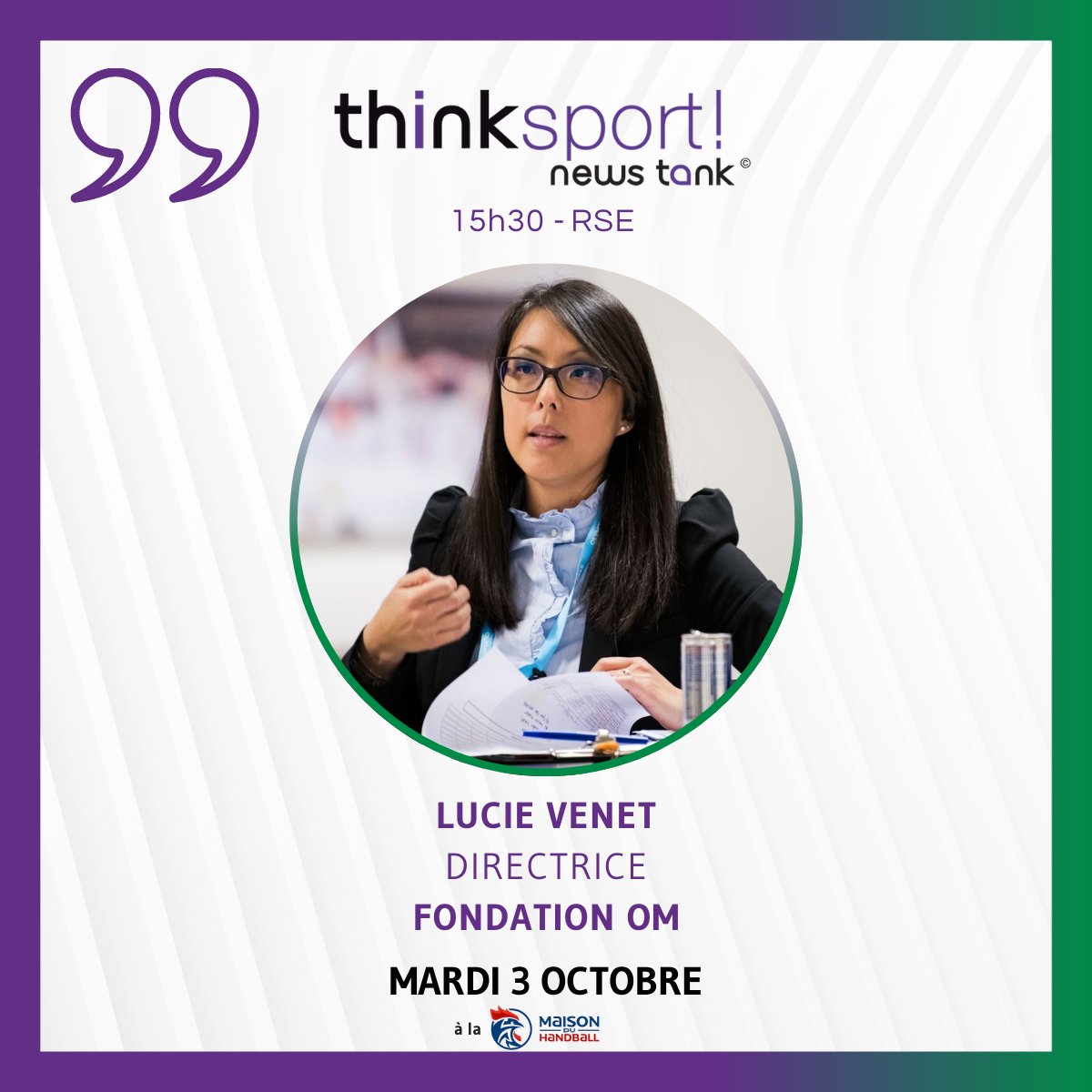 🔵⚪Lucie Venet, directrice de <a href="/omfondation/">OM Fondation 💙</a>, sera présente à Think Sport 2023 ! 

📅Mardi 03 octobre
📍Maison du Hand, Créteil (94)
🎟️Inscription et programme ➡️sport.newstank.fr/thinksport2023…

<a href="/OM_Officiel/">Olympique de Marseille</a>