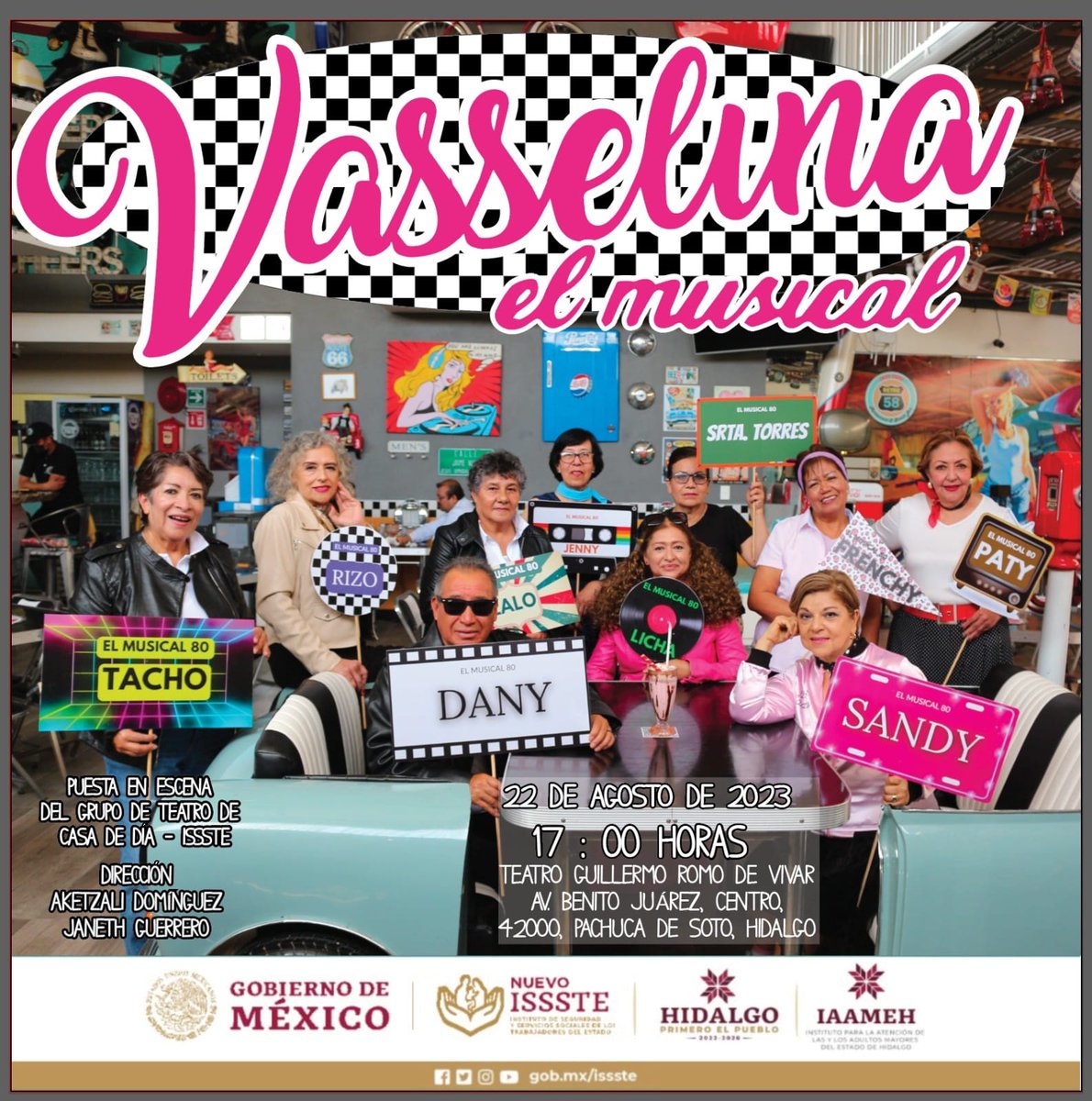IsssteHidalgo's tweet photo. El grupo de teatro de "Casa de Día" de #IsssteHidalgo, invita a la puesta en escena "Vasselina el musical", mañana 22 de agosto a las 17:00 hrs en el teatro Guillermo Romo de Vivar.

¡Asiste con toda tu familia, la entrada es libre!  

#NuevoIssste
#IsssteEsCultura https://t.co/Nxl9ndNRtS