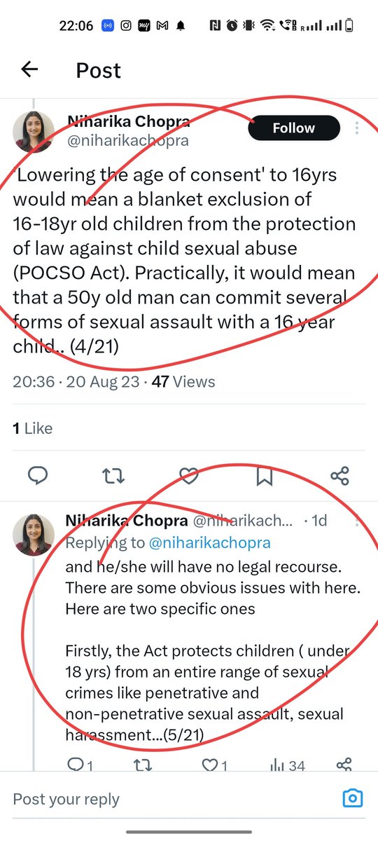 Nimisha_S's tweet photo. I am really surprised at how dangerously misleading this post is. Any first or second year student of criminal law could tell you, that if the survivor says she/he did not give consent, then a case of sexual assault/rape is made out. There can be no 'blanket exclusion'. 1/n https://t.co/Za8dbor27U