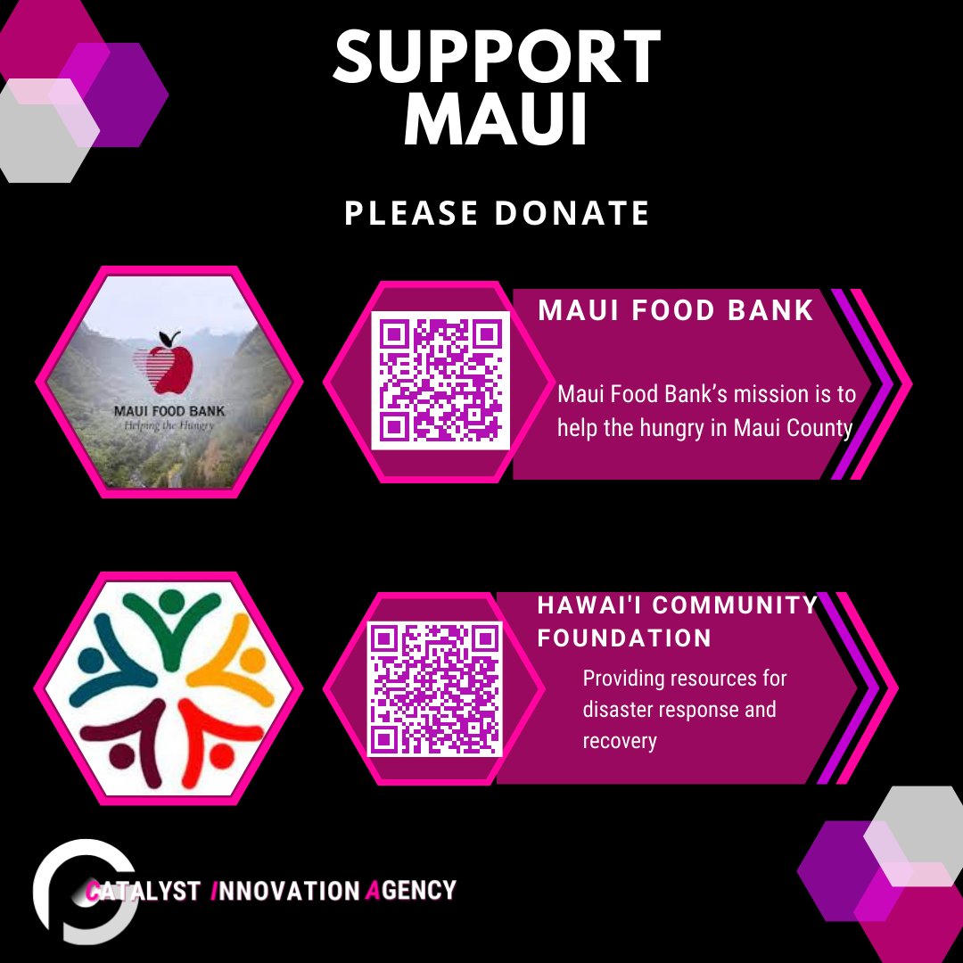 theciagent's tweet photo. We at #CatalystInnovationAgency invite you to come together to end a helping hand to Maui. The Maui Food Bank &amp; the Hawai’i Community Foundation are just two of the many organizations that are lending their support.
#MauiStrong #SupportMauiWildfires #AlohaSpirit #CommunityUnity https://t.co/6wJoQveq0o