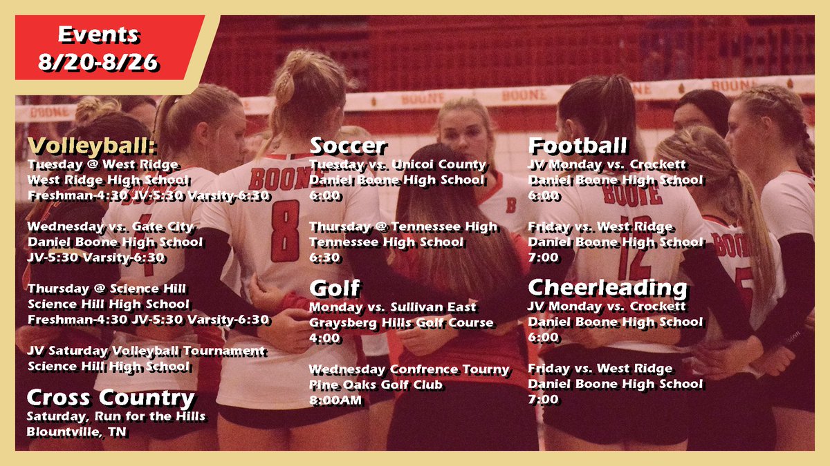 Full list of events for this week

<a href="/BooneAthletics/">Danny Good</a> @boone_principal