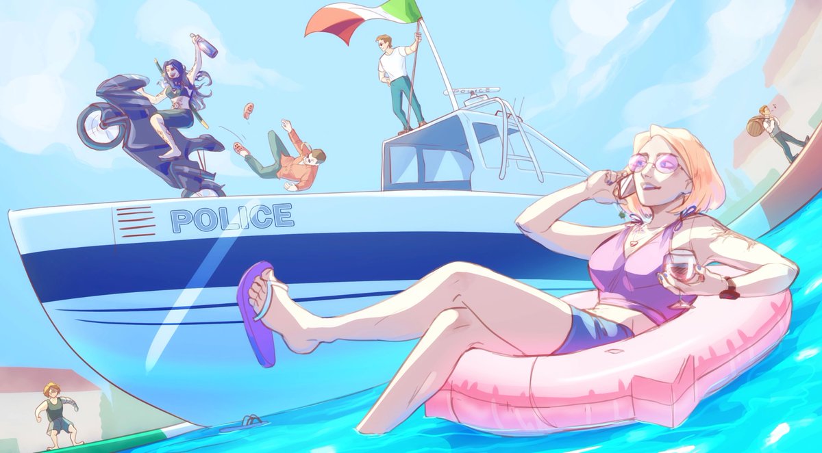 Buck -I’m sleepin’ owa here - iano
YAPP in the middle of the day YAPP
also the pink floatie is 3-headed dog
fron L to R: Bucky, Cyd, CARLO, Luci, Eve, Max 🏖️