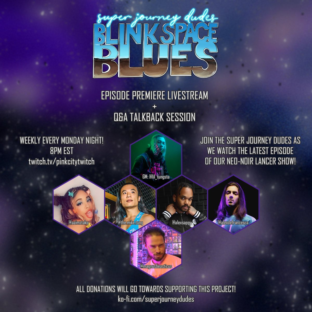 pinkcitytweets's tweet image. We&apos;re back tonight with the newest episode of #BlinkSpaceBlues! The @SupJourneyDudes face the ramifications of their fight against the New Union, and head to Dudrin II for some much needed upgrades. Join us @ 8PM EST for the episode premiere and Q&amp;amp;A talkback! 🙏