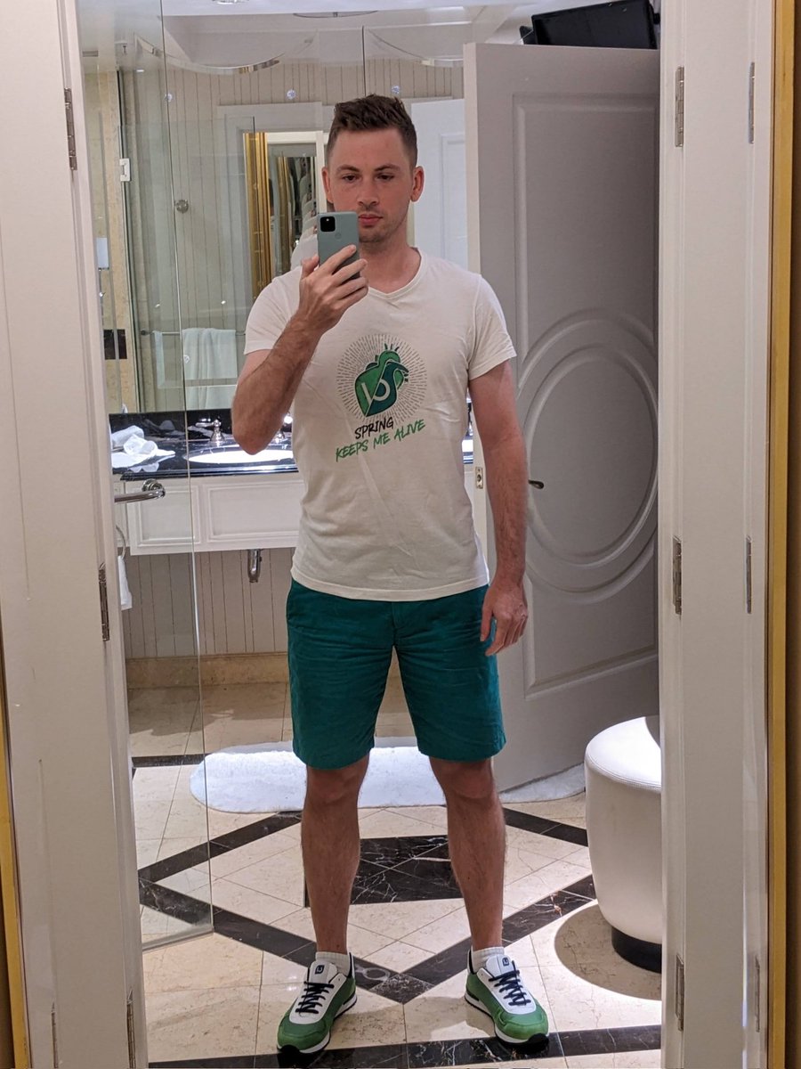 TommyLudwig's tweet image. I&apos;m wearing my @spring_io shirt and shoes today to kick off #SpringOne.