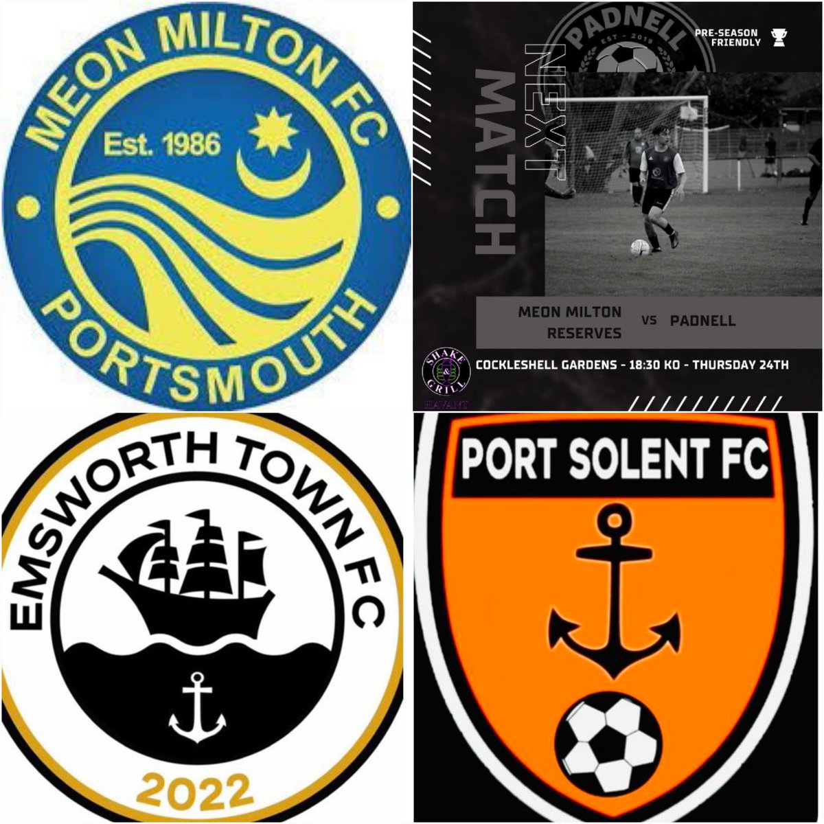 Pompey_Football's tweet photo. β½οΈ This Week β½οΈ
#Update
We have a Thurs game at @ClubCockleshell between @FCMeonMilton #Res + @padnell_fc KO 6.30pm π
.. whilst @ClubChippenham are now playing @EmsworthTown on Weds at #SouthbourneRec .. KO 6.30pm #allthebest π https://t.co/EwcvtTZx9T