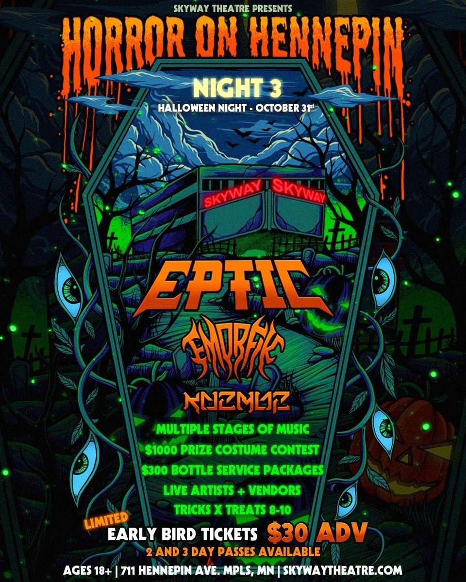 CharlesKnaught's tweet photo. 🎃ANOUNCEMENT🎃

HORROR ON HENNEPIN SEE Y’ALL SOOOOOON! i’m so deeply honored to put this one out there. i’m so emotional even thinking about it… I can��t wait to give main stage everything i got:) 

NEW SET 
NEW VISUALS
MULTIPLE SONGS AT ONCE
SPOOKIEST NIGHT OF THE YEAR https://t.co/tKHXTJkB0V