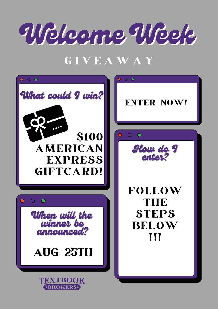 TextbookBrokers's tweet photo. This time you or a friend (or maybe both of you, because we are giving away TWO) could $100 richer! Follow the steps below to have a chance to win one of TWO $100 American Express gift cards! The TWO winners will be announced August 25th on our Instagram story! Good Luck! https://t.co/i35xkVdiiJ