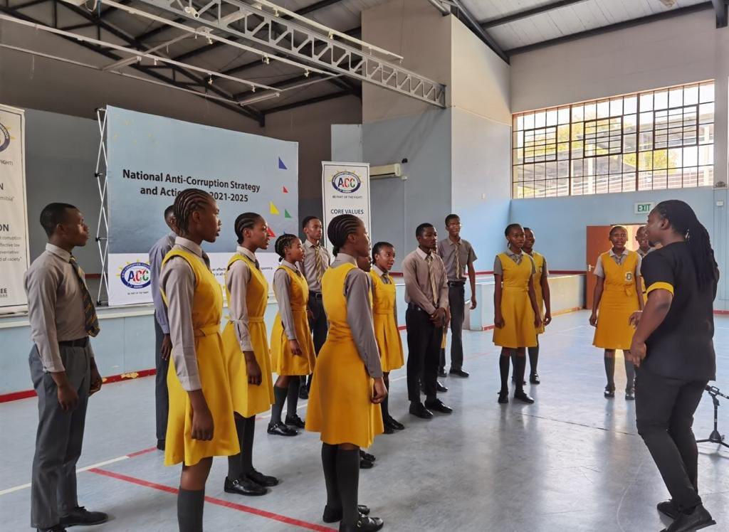 NBCNamibia's tweet photo. That means Dr Alpo Mbamba SS is the first school that makes it to the final round of the the Anti-Corruption Song Competition. 

#JoinTheFight
#OneVoice
#NACSAP https://t.co/b0IGQVusKk