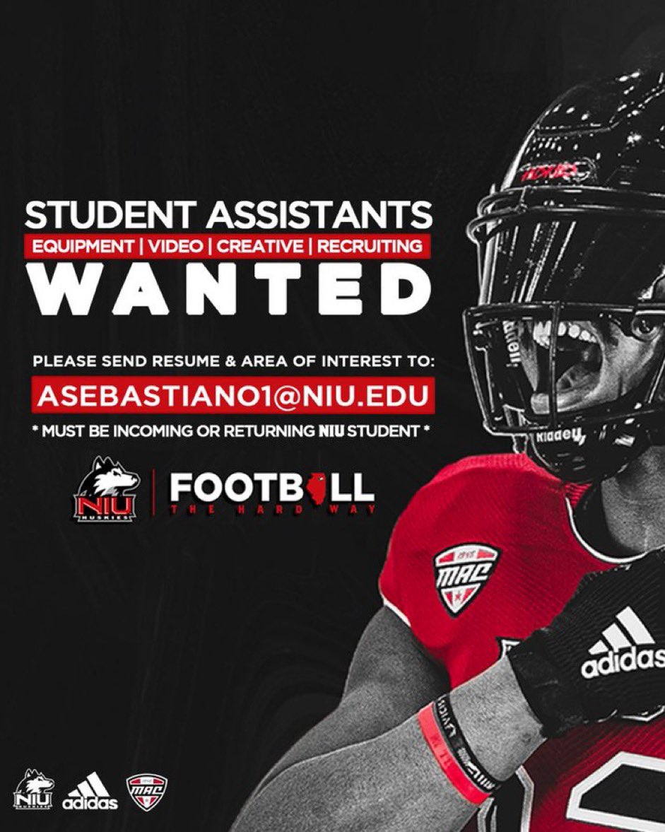 NIU STUDENTS…I’m looking for RECRUITING student assistants! Great way to get your foot in the door and gain experience. Email me @ awang@niu.edu or the email on the graphic if you are interested.