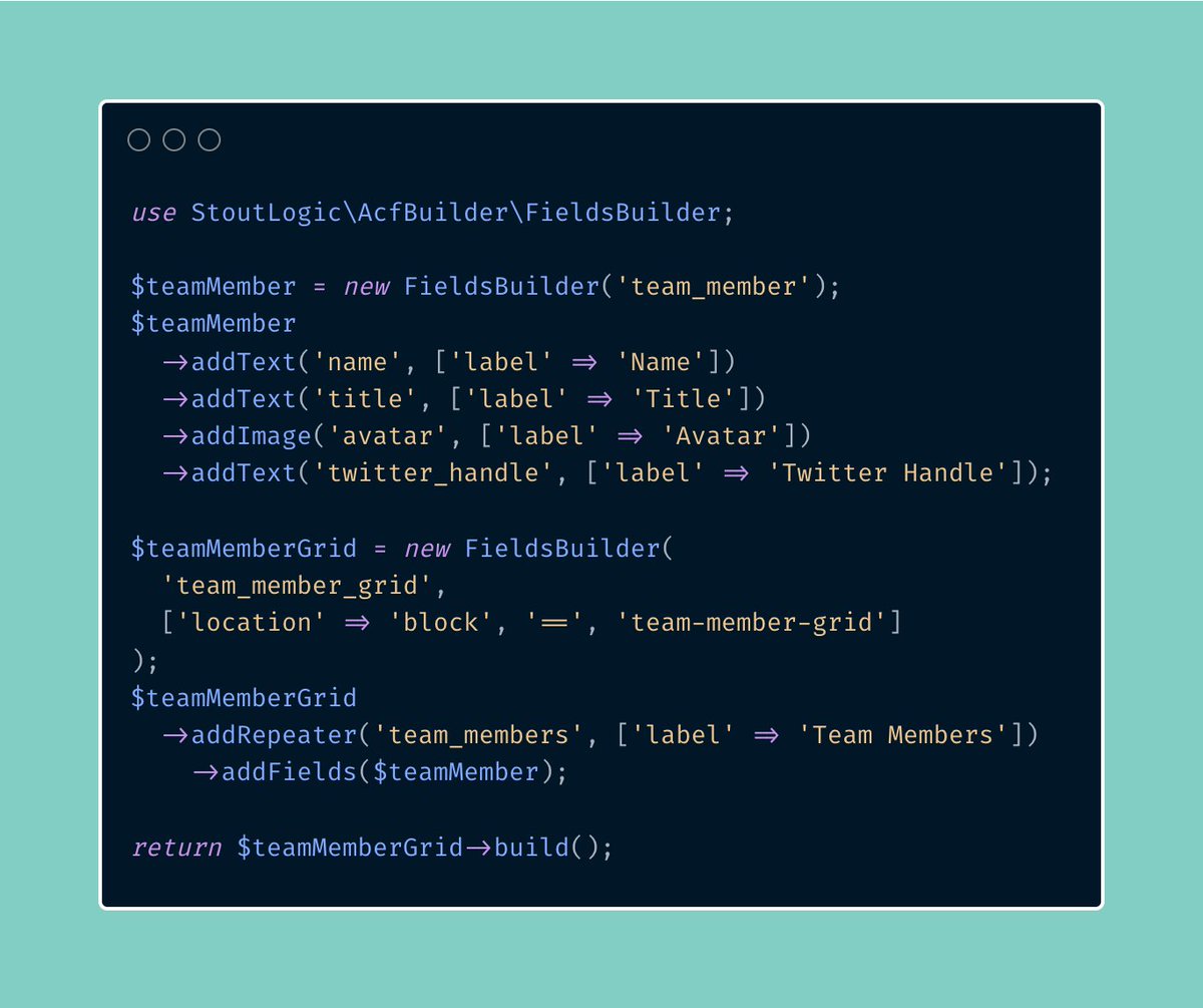 Joey_Farruggio's tweet photo. #WordPress / @wp_acf devs - what do you think of this?

A CLI for scaffolding out your ACF blocks with the aid of OpenAI?

Once you complete the prompts, a fields.php will be generated and collocated with your template using the ACF Builder package by @stevepfisterer. https://t.co/Xsq30DYkga
