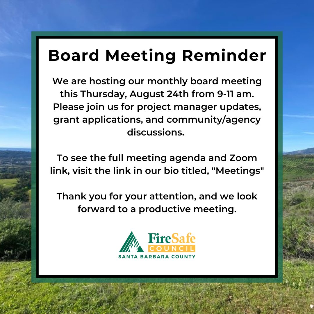 We look forward to seeing you there! Please don't hesitate to reach out with any questions or comments.

Visit this link: sbfiresafecouncil.org/meetings/