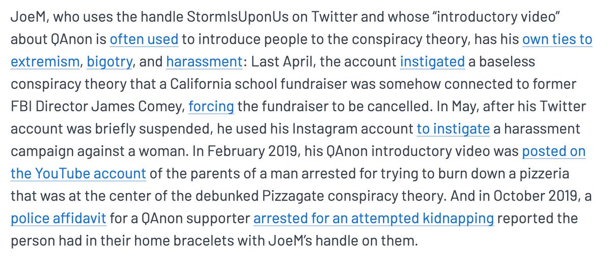 A man who threatened to murder a member of Congress was influenced in part by a viral QAnon YouTube video (which has sometimes served as a gateway into QAnon) from a QAnon influencer known online as JoeM. JoeM has been linked to other acts of violence. mediamatters.org/qanon-conspira…