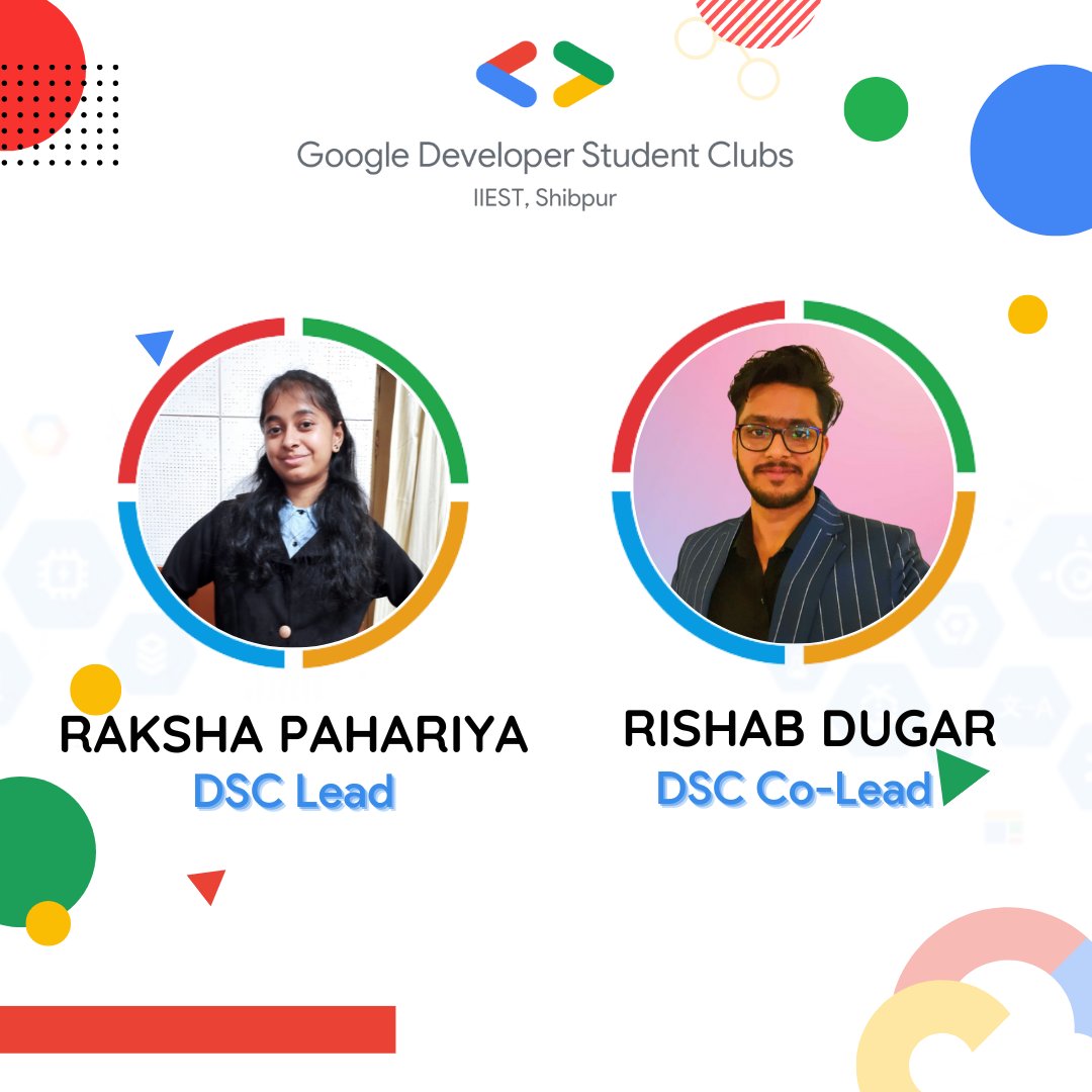 dsciiest's tweet photo. 🌟 Delighted to introduce the brilliant minds of GDSC IIEST!

👩‍💼 Lead: @philomath128 
🕺 Co-Lead: @RishabDugar5

Together they are sculpting innovation and paving the tech future
🚀 #GDSCIIEST #TechTrailblazers https://t.co/3LygtAcgvh