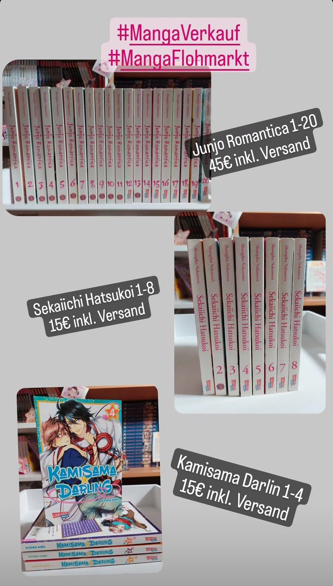 Lui_nchen's tweet photo. Ich versuche nochmal mein Glück mit dem #MangaVerkauf
Hab jetzt direkt Preise inkl. Versandkosten dazu geschrieben. 
Vllt finden sie ja jetzt ein neues Zuhause.
Wenn ihr mehr sehen wollt bzgl Bilder, schreibt mir einfach😁
#MangaFlohmarkt https://t.co/WtMZcJc7vM