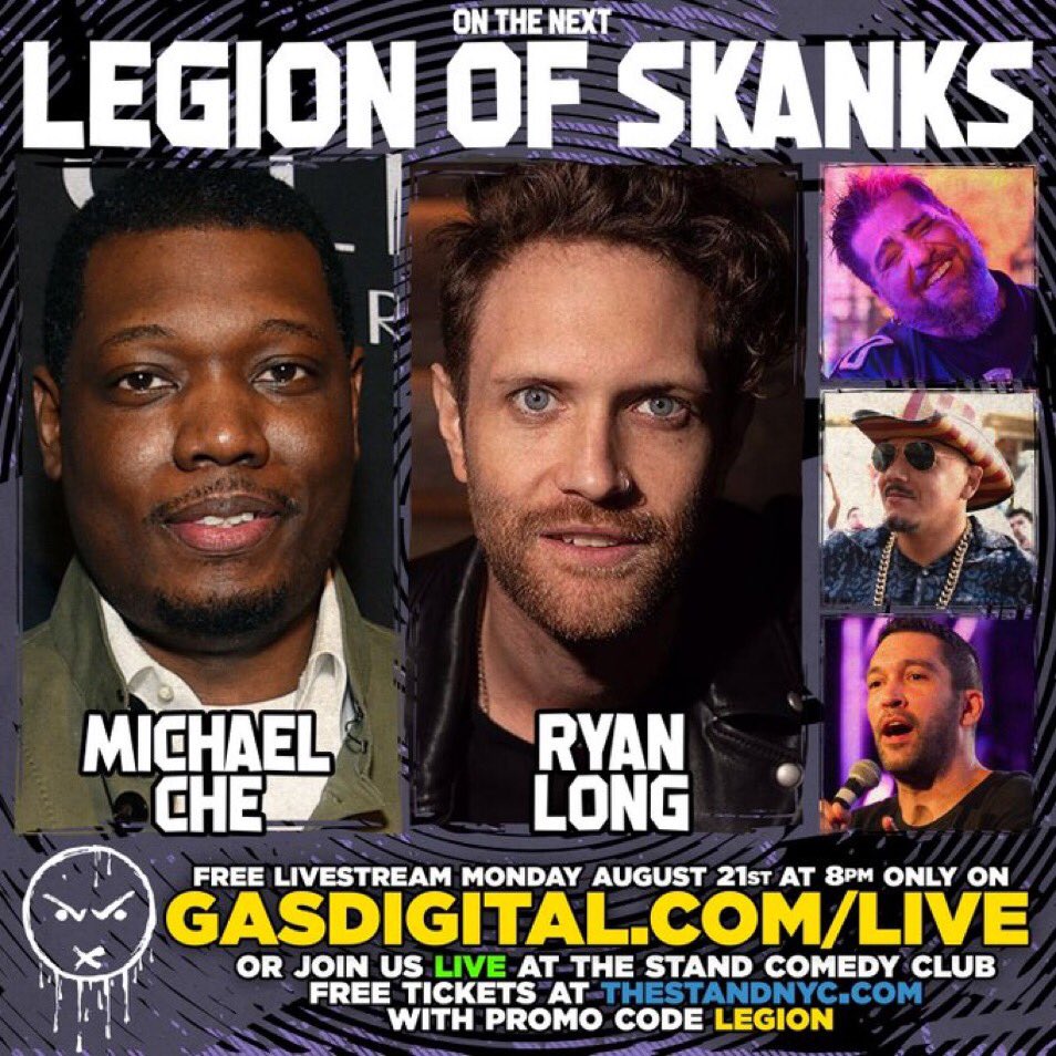 gasdigital's tweet image. Tonight at 8pm EST #michaelche &amp;amp; @ryanlongcomedy join @legionofskanks at @thestandnyc! 

Watch live at gasdigital.com/live or subscribe to the site to get the pre release after it airs! Use code LOS30 at signup for a FREE trial! 

@bigjayoakerson @luisjgomez @ComicDaveSmith