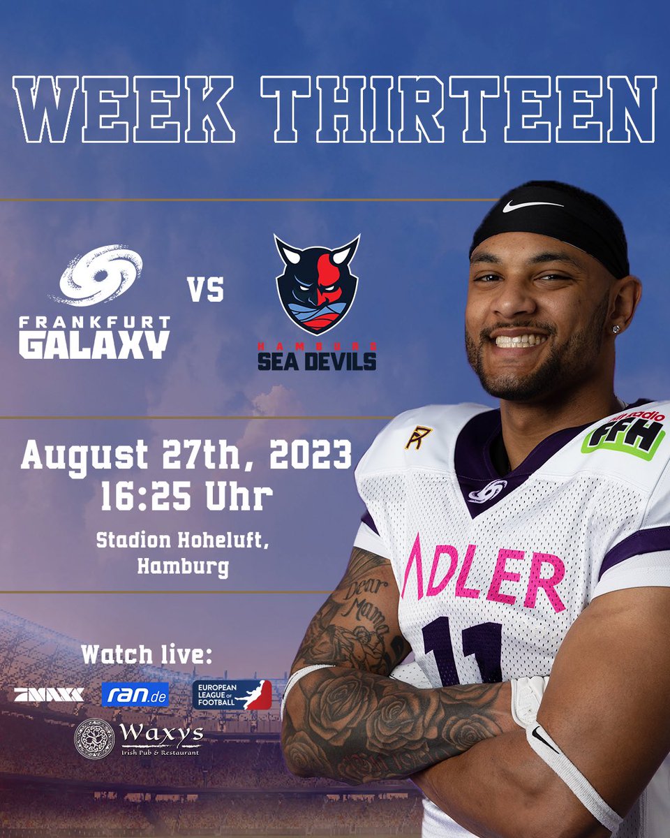 FFM_Galaxy's tweet photo. Heading North 🏈😎
🚨GAMEWEEK 13🚨
🆚 @SeaDevilsHH
🗓️ 27.08.23
⏰ 16:25 Uhr
📍Stadion Hoheluft, Hamburg
📺 @ELF_Official Gamepass
📺 @ransport @ProSiebenMAXX
📺 purple public viewing at Waxys Irish Pub
#FrankfurtGalaxy #PurpleFamily #weekthirteen #AmericanFootball #OntheRoad https://t.co/uUP6qiHr3K