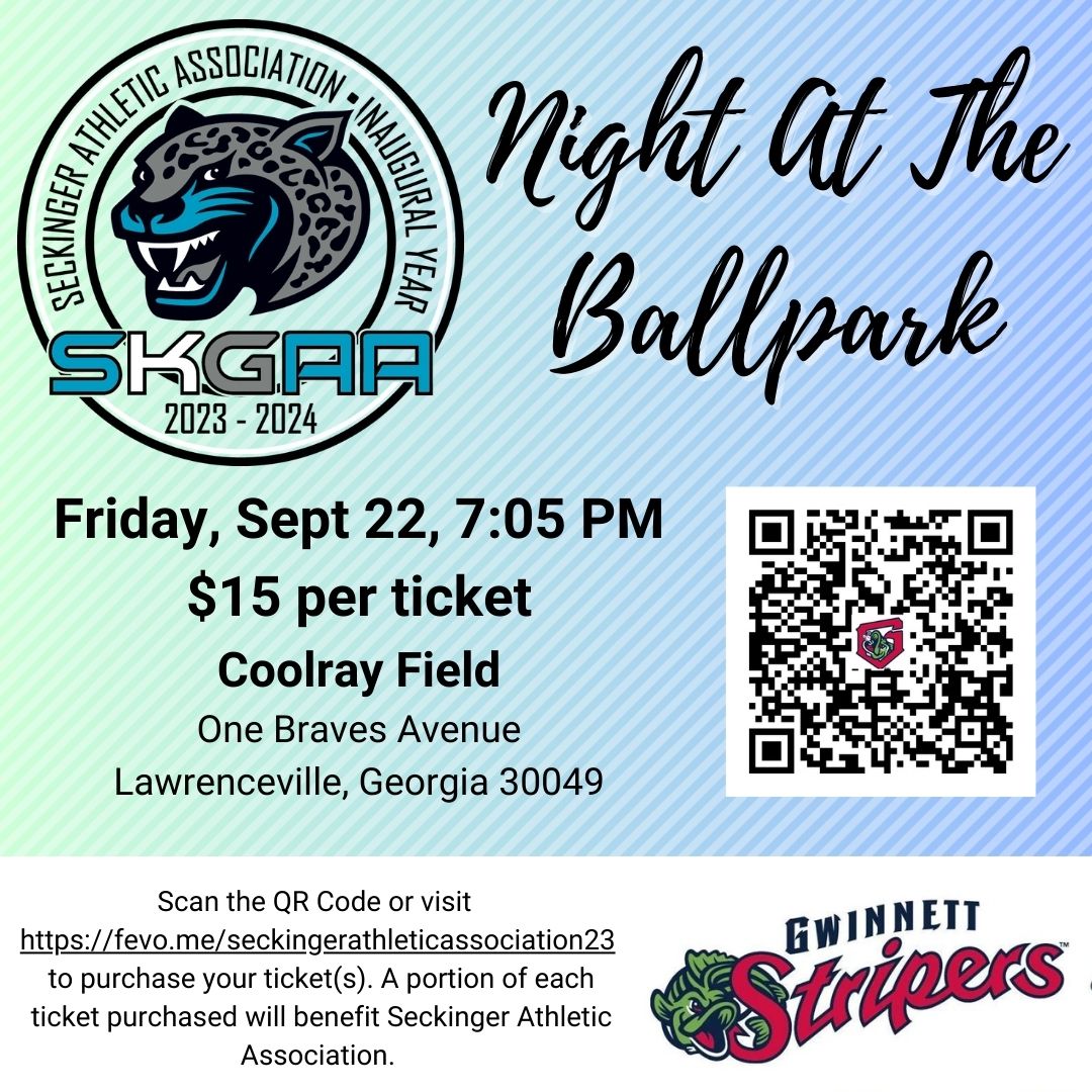skg_aa's tweet photo. Jag Nation... Join the Seckinger Athletic Association for it's first Night At The Ballpark on Friday, September 22nd. Scan the QR Code or use this link to purchase your tickets: https://t.co/o0ApZVOXsU https://t.co/qfdFD5oWAH