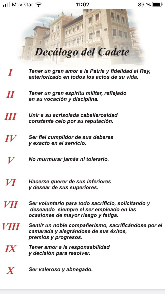 JIDominguezFMD's tweet photo. @FonsiLoaiza A Leonor le han entregado el Decálogo del Cadete que solo obliga a tener lealtad al Rey y no al Gobierno. También la obliga a conservar una “acrisolada caballerosidad”. El Decálogo no hace referencia alguna a los valores democráticos. La enseñanza militar necesita actualizarse. https://t.co/aRG1Oh4ckJ