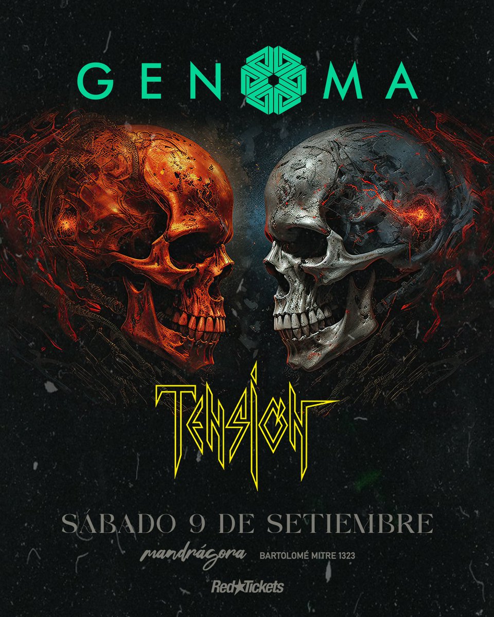 Próximo 9 de setiembre
GENOMA / TENSIÓN
21Hs. Mandrágora Casa Cultural
redtickets.uy/evento/Genoma-…