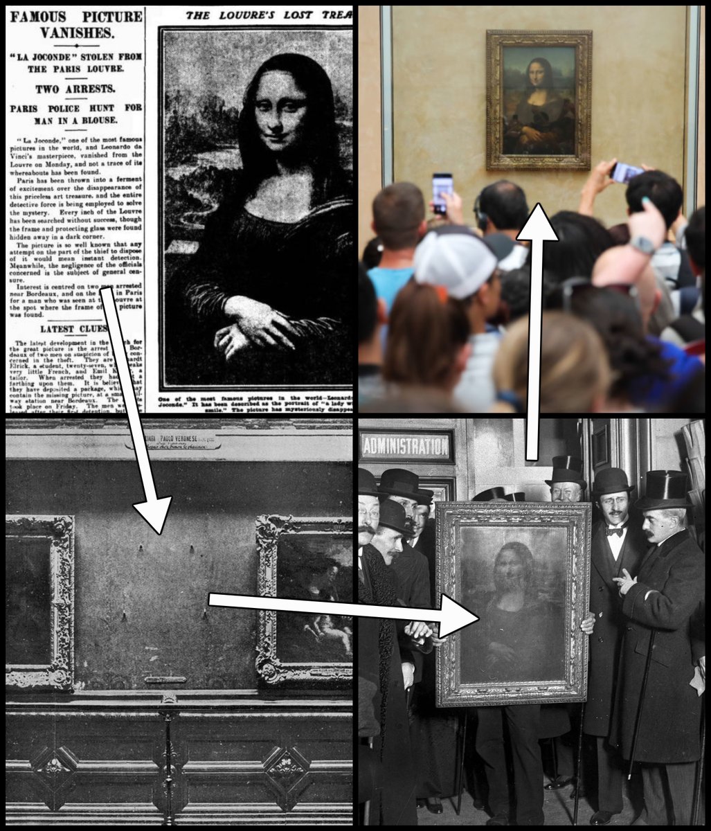 culturaltutor's tweet image. Exactly 112 years ago today a man called Vincenzo Peruggia walked into the Louvre and stole the Mona Lisa.

It is the most famous art theft in history, and it's what made the Mona Lisa the most famous painting in the world.

And the man who stole it only spent 6 months in prison.…