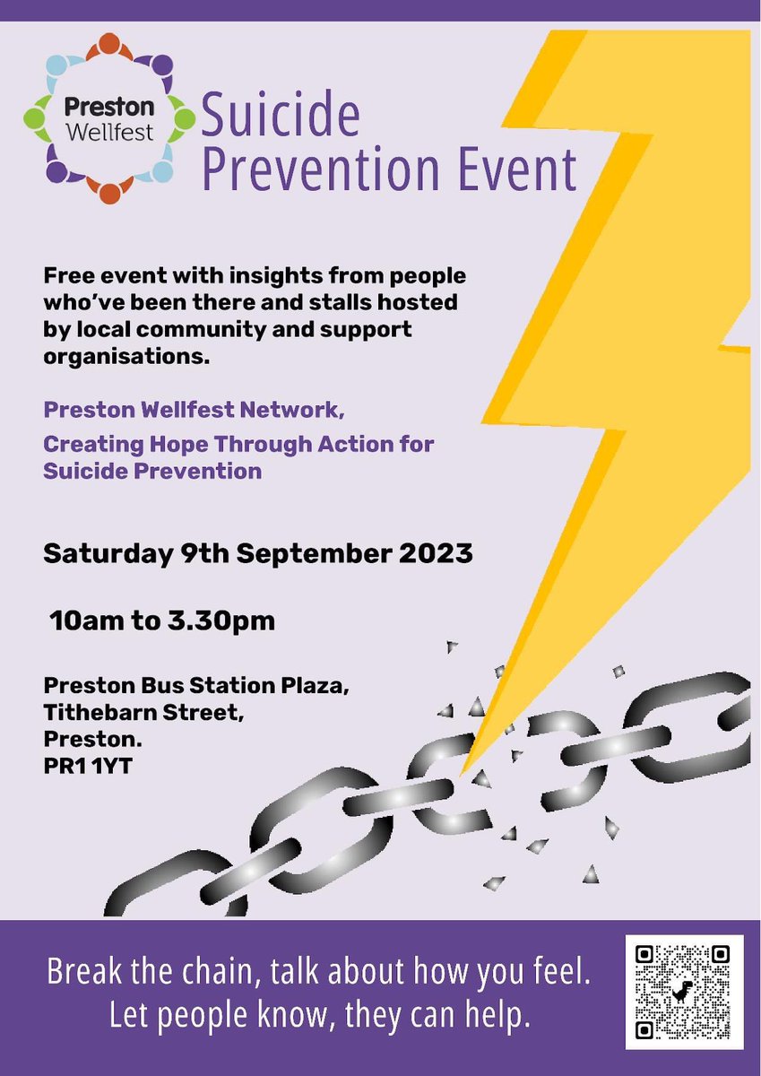 Preston Men’s Mental Health Network (@men_preston) on Twitter photo Saturday 9th September at the annual Preston Wellfest Suicide Prevention Event!
Stalls from several organisations who you can speak with for your own support, or find out more information about to share with others🙏
#WorldSuicidePreventionDay2023 <a href="/PrestonWellfest/">Preston Wellfest</a> Saturday 9th September at the annual Preston Wellfest Suicide Prevention Event!
Stalls from several organisations who you can speak with for your own support, or find out more information about to share with others🙏
#WorldSuicidePreventionDay2023 <a href="/PrestonWellfest/">Preston Wellfest</a>