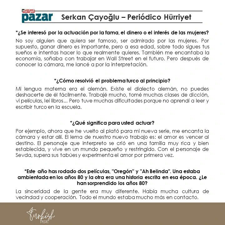portaldizispr's tweet photo. 📌 Entrevista traducida al español de @serkancayoglu para el periodico @hurriyethaftasonu
 
🎙️Entrevistado por @hakangence

#serkançayoğlu #ozser #kirazmevsimi #ayazdincer #börüdizi #kayaülgen #halkadizi #cihangirtepeli #yenihayat #ademşahin #aaahhbelinda #turkishseries https://t.co/A6s6Q2SmF0