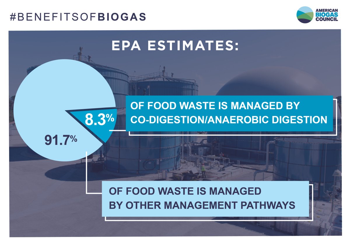 BiogasWorld_'s tweet photo. According to @ambiogascouncil, the EPA estimates that 8.3% wasted food is managed by codigestion/anaerobic digestion, leaving limitless potential for #recylcing #FoodWaste to #energy!
.
#Biogas #BenefitsOfBiogas #RNG #Biomethane https://t.co/ZmvqMDtzEV