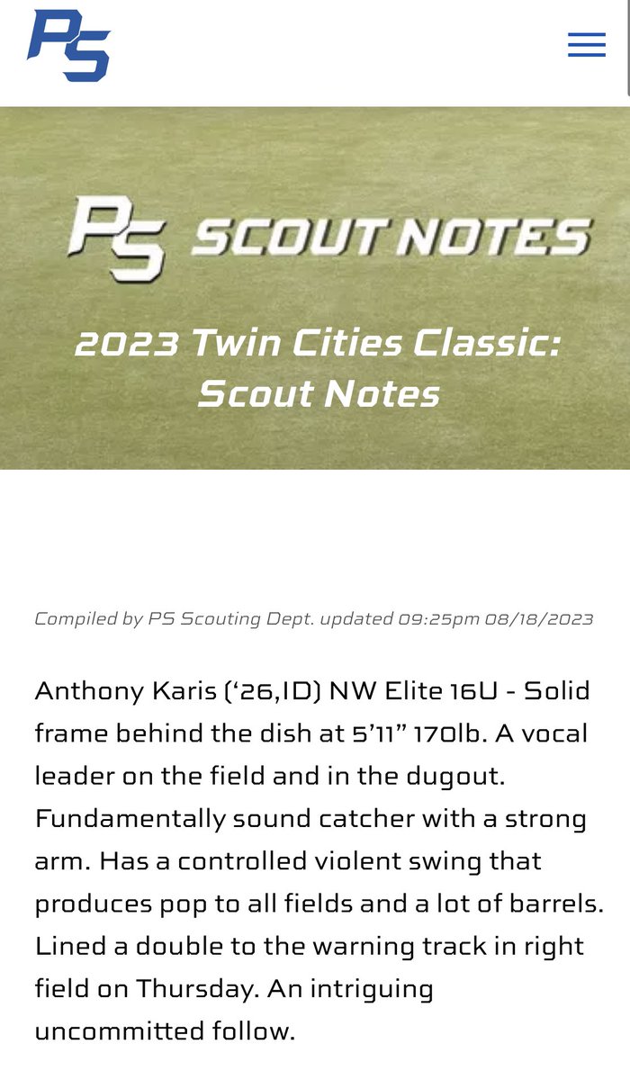 Anthony Karis (@anthonykaris17) on Twitter photo Thank you <a href="/PSBaseballinc/">Prospect Select</a> for the write up! Had a really good time in Minnesota this last weekend with <a href="/NWEliteBaseball/">Northwest Elite</a> great way to end the summer season!
<a href="/rhettparkerpnw/">rhettparkerpnw</a>
<a href="/AEvasickPNW/">Arlo Evasick</a>
<a href="/RCABaseball1/">@RCABaseball</a>
<a href="/SpokaneBSBL/">Coach Hughes</a>
<a href="/PBR_DanJurik/">Dan Jurik</a> Thank you <a href="/PSBaseballinc/">Prospect Select</a> for the write up! Had a really good time in Minnesota this last weekend with <a href="/NWEliteBaseball/">Northwest Elite</a> great way to end the summer season!
<a href="/rhettparkerpnw/">rhettparkerpnw</a>
<a href="/AEvasickPNW/">Arlo Evasick</a>
<a href="/RCABaseball1/">@RCABaseball</a>
<a href="/SpokaneBSBL/">Coach Hughes</a>
<a href="/PBR_DanJurik/">Dan Jurik</a>