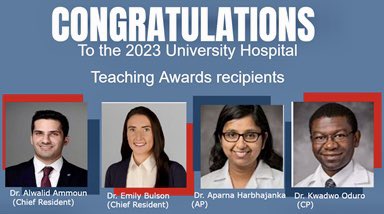 Congratulations to our 2023 teaching award recipients! Drs. Aparna Harbhajanka, Kwadwo Oduro, and chief residents Drs. Alwalid Ammoun and Emily Bulson. <a href="/CWRUSOM/">CWRU School of Medicine</a> #PathTwitter <a href="/Pathologists/">CAPathologists</a>