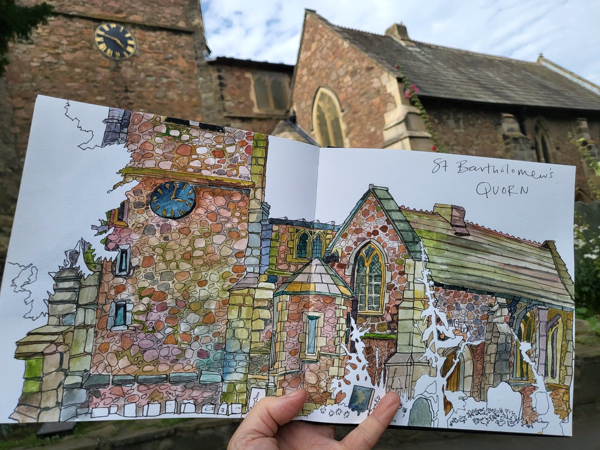 #stbartholomewschurch #quorn at last (I say this because I grew up nearby and work at the school next door). Sat on my usual bench (which reclines quite dramatically) and chatted to many passers by, resulting in me spending all afternoon on this one! #leicscofe #leicesterhistory
