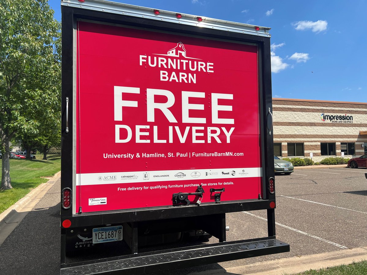 ImpressionSigns's tweet photo. Whether you need brand-new vehicle graphics or just a redo after some graffiti or an accident, Impression Signs has got your back (and most importantly, your back end covered).

Thank you, Furniture Barn, for working with us. https://t.co/3AdTA2lpTE