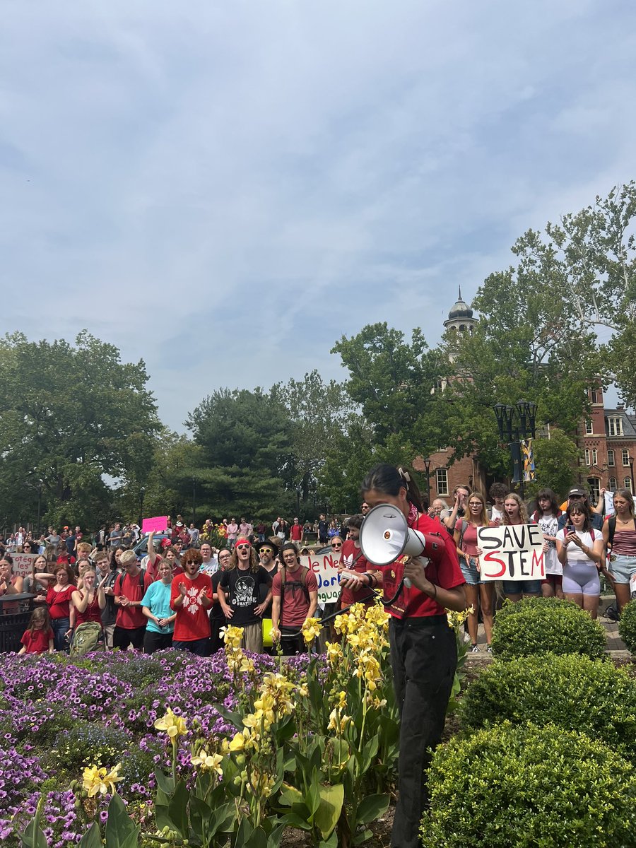 WVU_WGST's tweet photo. Today, August 21st, many West Virginia University students participated in a walkout to take a stand against the 32 programs that are potentially being cut. Among those 32 programs,  we would see the discontinuation of World Languages, Literatures, and Linguistics. https://t.co/liPWoshMzV