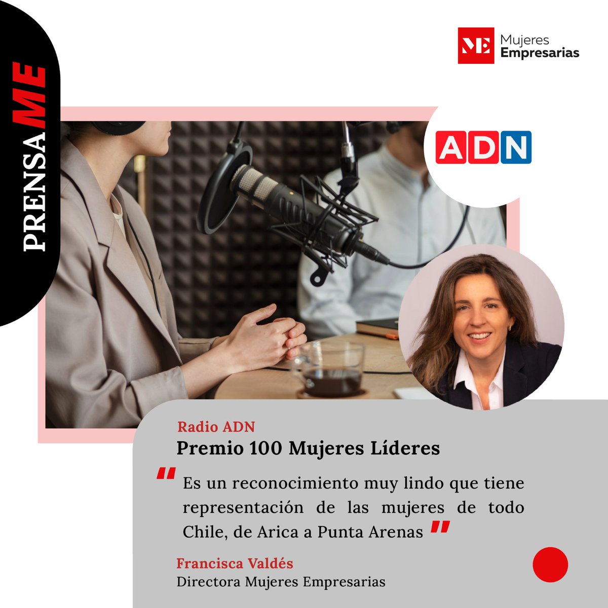 🎙️Nuestra directora Francisca Valdés en entrevista con Radio ADN detalló todo sobre el Premio 100 Mujeres Líderes, que hoy se encuentra en proceso de nominación. Si quieres nominar a tu candidata y escuchar la entrevista, ingresa en nuestra web me.cl.