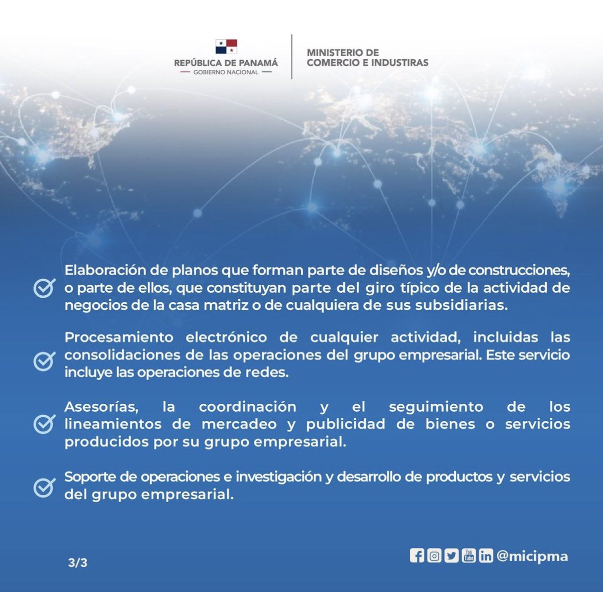 El Régimen Especial de Sedes de Empresas Multinacionales (SEM) está enfocado en atraer y promover inversiones brindando servicios de dirección o administración, contabilidad, asistencia técnica, financiera y/o administrativa, procesamiento electrónico, entre otros.
#Panamá 🇵🇦