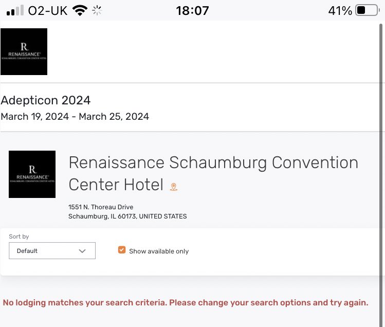Stevewren's tweet image. So, this was sad. Was really hoping to go next year, but couldn’t get a room booked in time. #adepticon