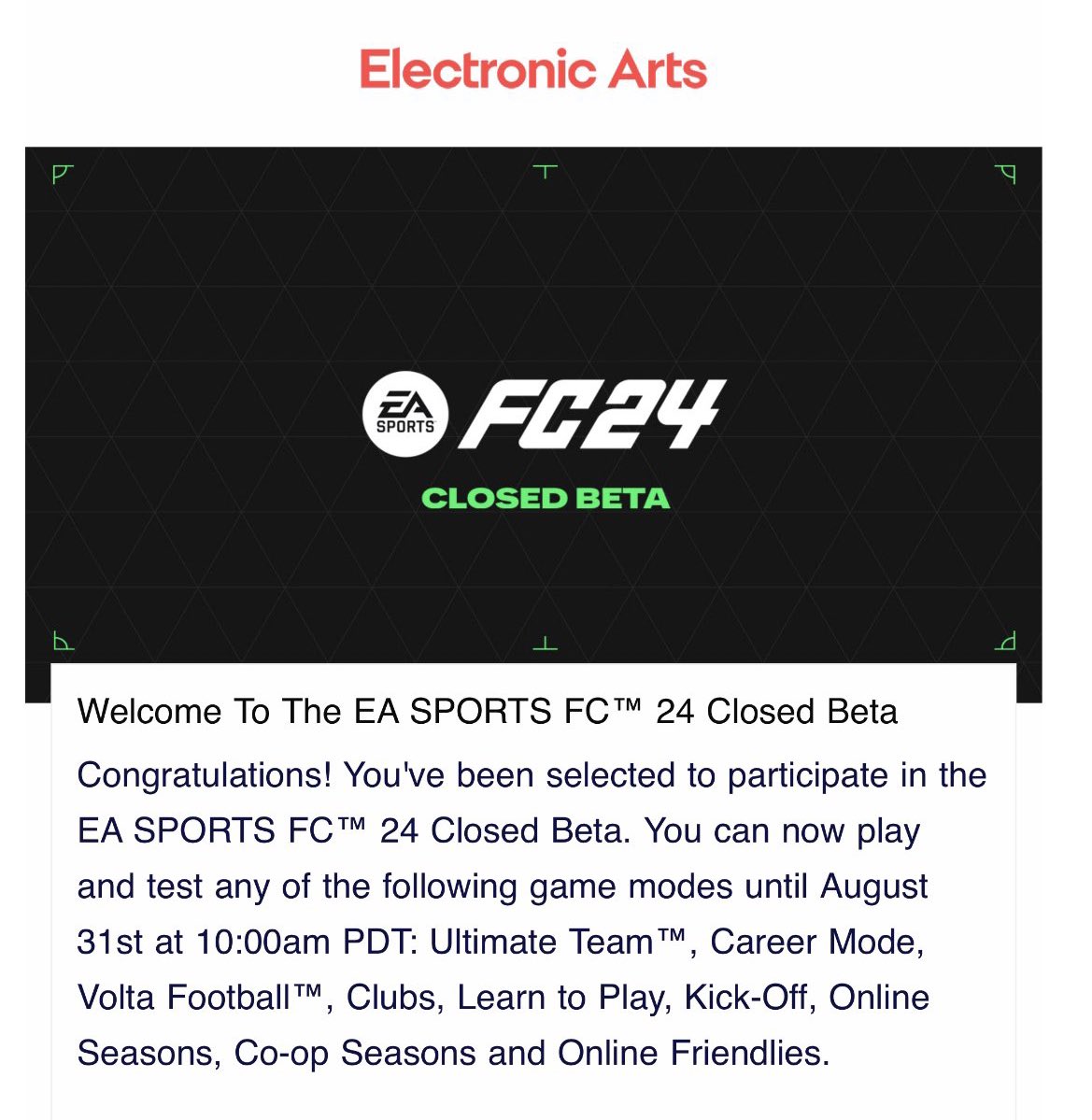 EAFC 24 News on X: 🚨 More Beta codes for EAFC 24 have just been sent out  All modes available ✓ I still didn't get one….. 🥲   / X