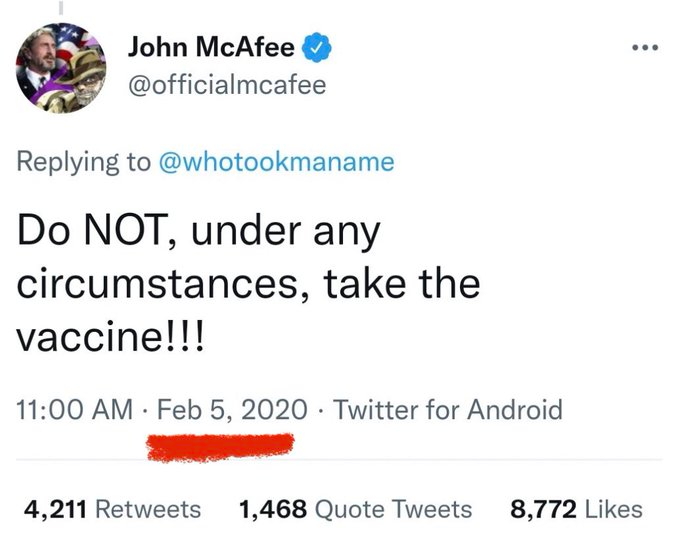 Prophetic. RIP John McAfee.