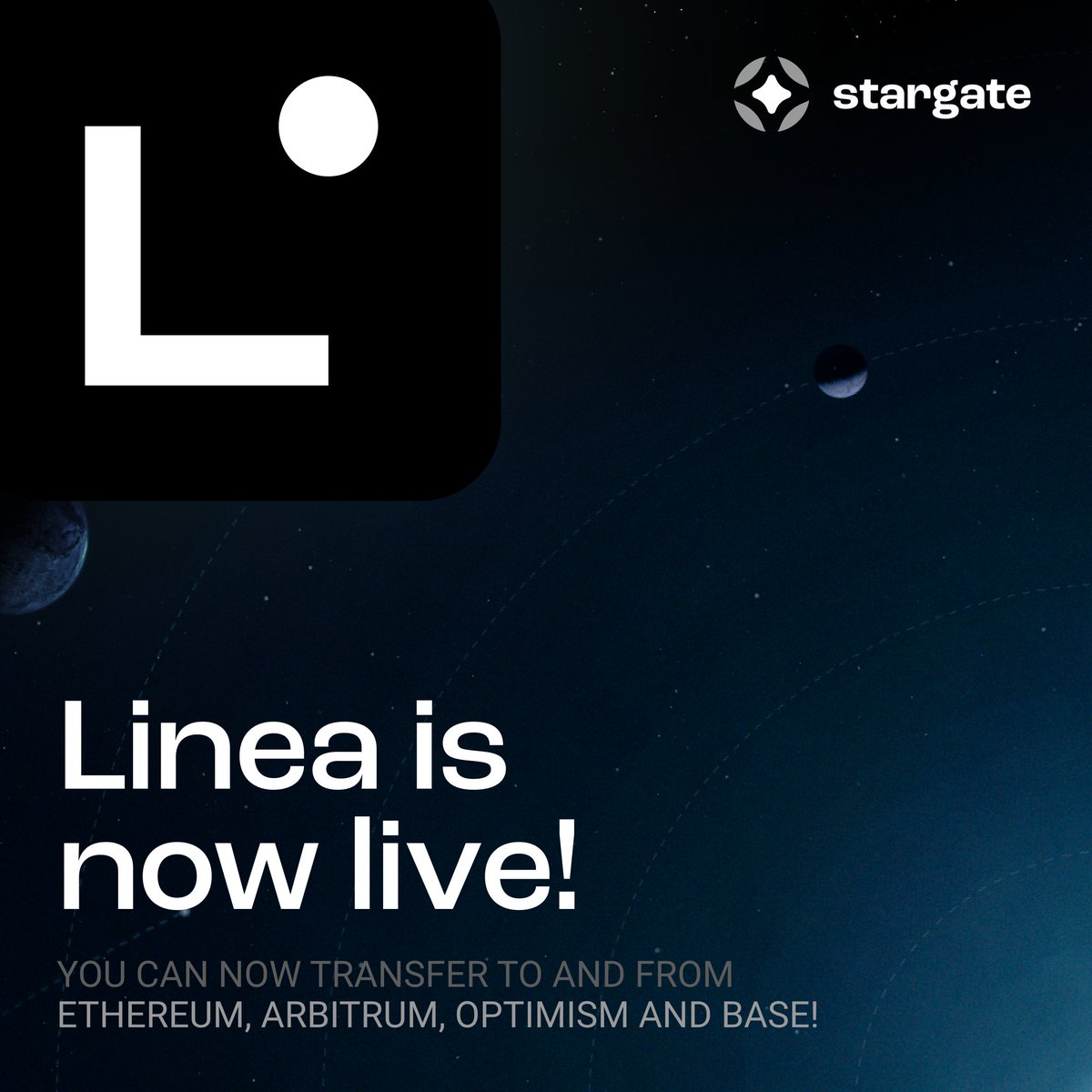 Stargate is excited to announce its deployment to yet another new  ecosystem: @LineaBuild! You can now access ETH liquidity on Linea mainnet!  Bridge to and from all the support networks below at: