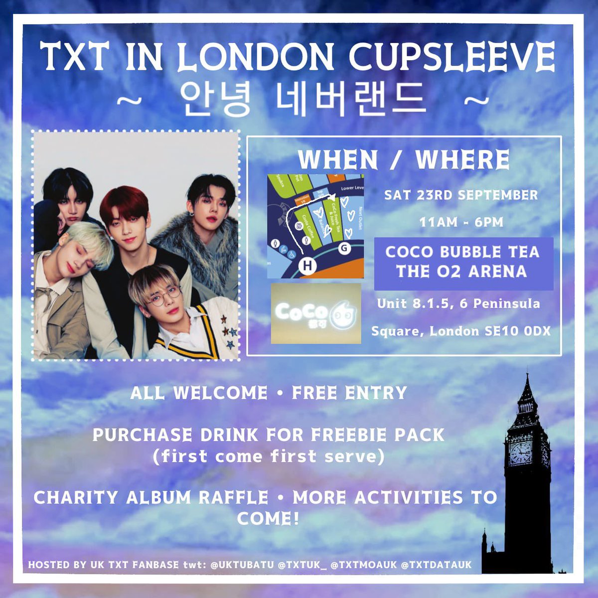 TXTMOAUK's tweet photo. MOA come visit us in Neverland and celebrate the first ever TXT performance in Europe. Hello, Neverland TXT Cupsleeve event at KpopLux✨

Those who are able, please consider contributing to our event fundraiser 
Please share with MOA
➡️https://t.co/qS3yj0yVYL

#TXT_AT_KPOPLUX_UK https://t.co/W4xt19gqP6