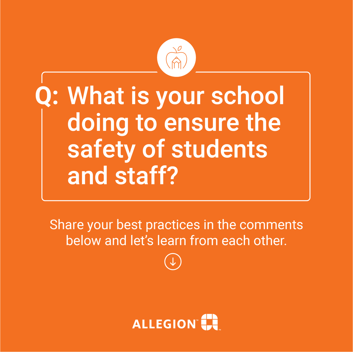 AllegionUS's tweet photo. We know that every school is different, which is why we want to hear from you.

What best practices have you implemented to ensure the safety of your students and staff?

Share your thoughts and insights with us in the comments below.

#SchoolSafety #SchoolBestPractices https://t.co/g3zwGi6OZy