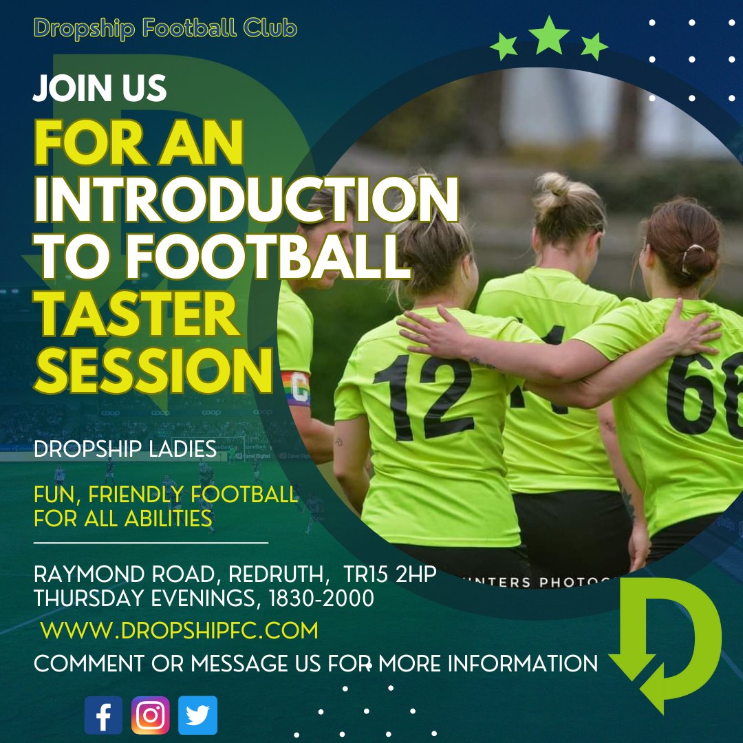 Have you been inspired by the #Lionesses?  Come and take part in our Introduction To Football Taster Session for Ladies.  The session is for players of all abilities and skill levels and is being held this Thursday at 1830 at Raymond Road, Redruth.