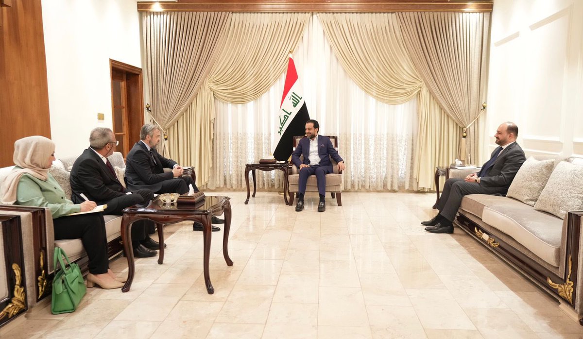 TakadumBoss's tweet photo. The Speaker of Parliament @AlHaLboosii received in separate meetings the ambassadors of Serbia, Uroš Balov, Japan's Futoshi Matsumoto, and Australia's Paula Elizabeth Ganley, and the meetings discussed bilateral relations, strengthening cooperation between Iraq and its friends in the economic and investment aspects, and supporting the government in implementing its program, as well as discussing a number of topics of common interest.
