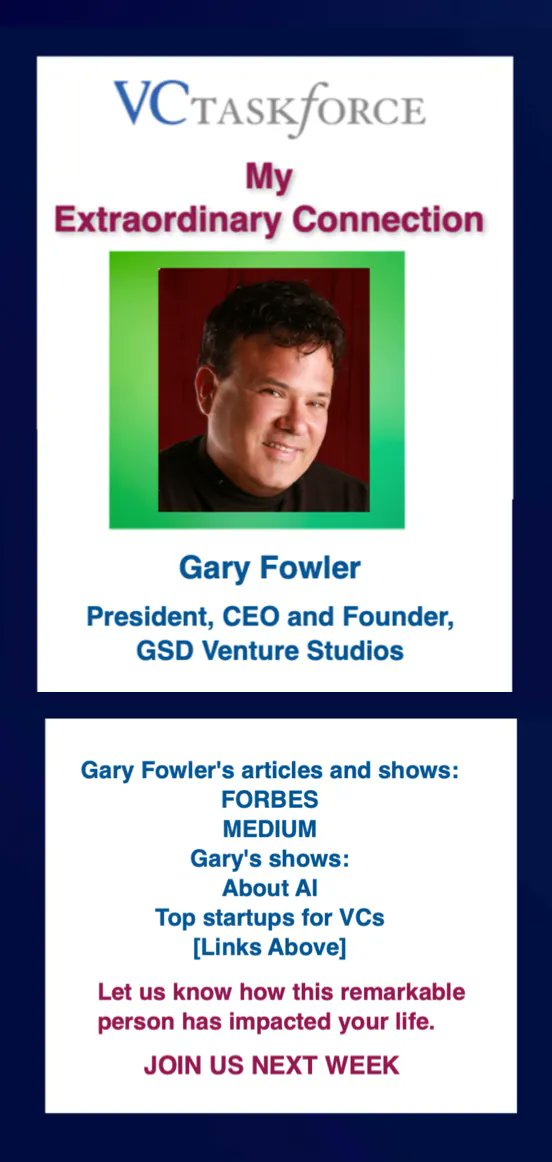 vctaskforce's tweet photo. MECM features: 
Gary Fowler an award-winning serial entrepreneur and investor with 17 companies, two Unicorns and a successful IPO.

LINK to Gary’s Bio    https://t.co/69UFGVDn4c

GSD Venture Studios 
https://t.co/txvTwAjo1F https://t.co/1SqTqBwLyW
