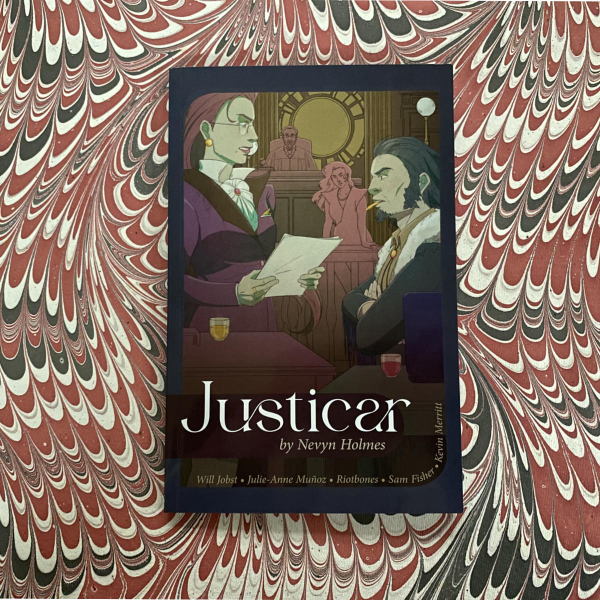 Knave_of_cups's tweet photo. As we approach the final week of our SHELF TOO FULL SALE, grab a copy of Justicar, a GM-less courtroom drama. Build a red-string-based map of the crime while you shout-and-theorize a la Phoenix Wright or... a Weird Perry Mason. Do we love saying "Weird Perry Mason?" You bet we do https://t.co/zMhKzXAtX6