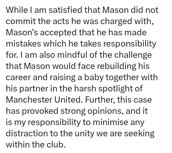 Mason Greenwood was not Guilty and he didn't do what he was accused of According to @ManUtd Utd let him leave because of harsh spotlight. We will remember this day whether good or bad.