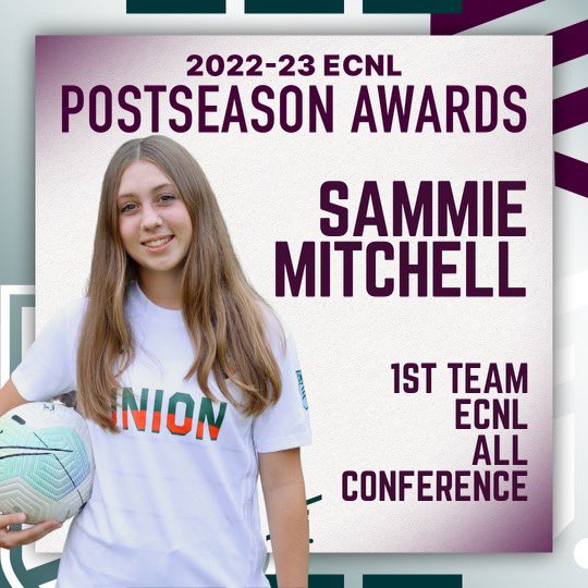 SamMitchell2026's tweet photo. Thank you ECNL. Humbled and honored to be selected ECNL All Conference. 

@unionecnl
@mcleansoccer @VaUnionFC @ECNLgirls @ecnl08
@ImYouthSoccer @TopDrawerSoccer
@ImCollegeSoccer https://t.co/bGvyz4sXAL