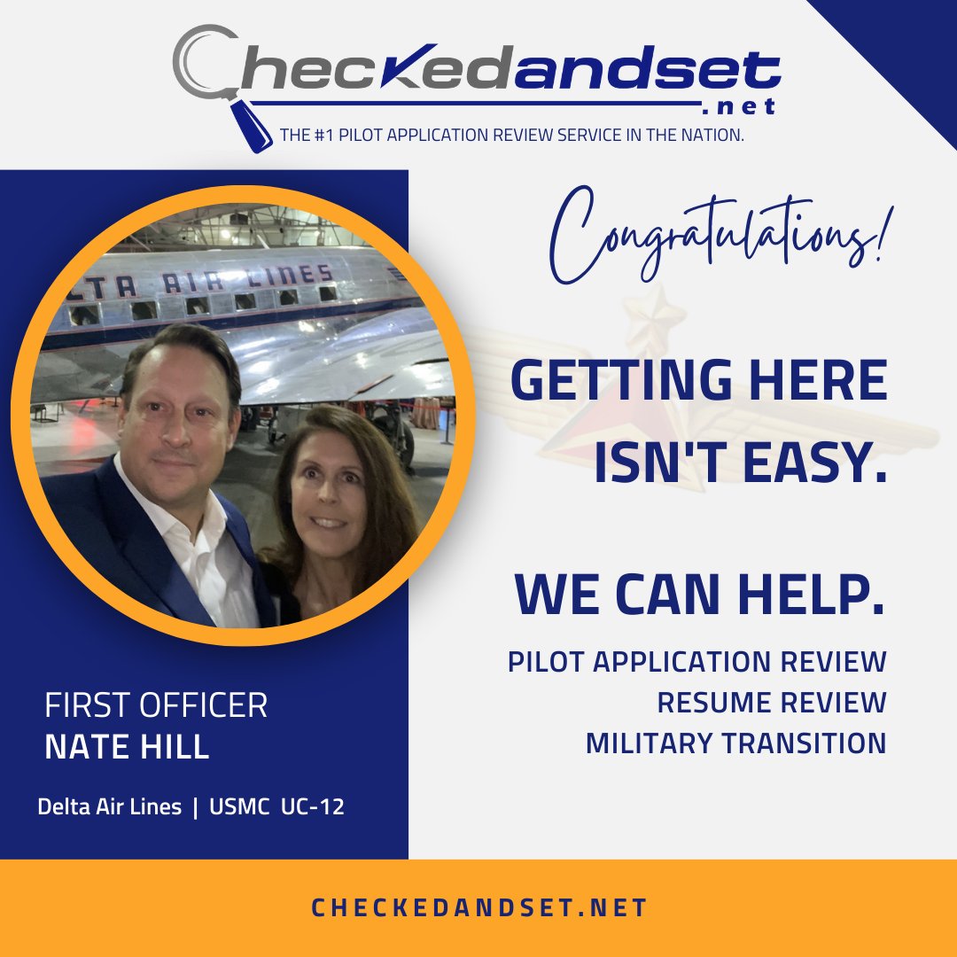 CheckedAndSet's tweet image. Congratulations, Nate!

Getting to @Delta isn’t easy.
We can help.

Schedule your consult today.

#aviationjobs #pilotjob #aviationcareer #pilot #military #armedforces #checkedandset #deltaairlines #usmc