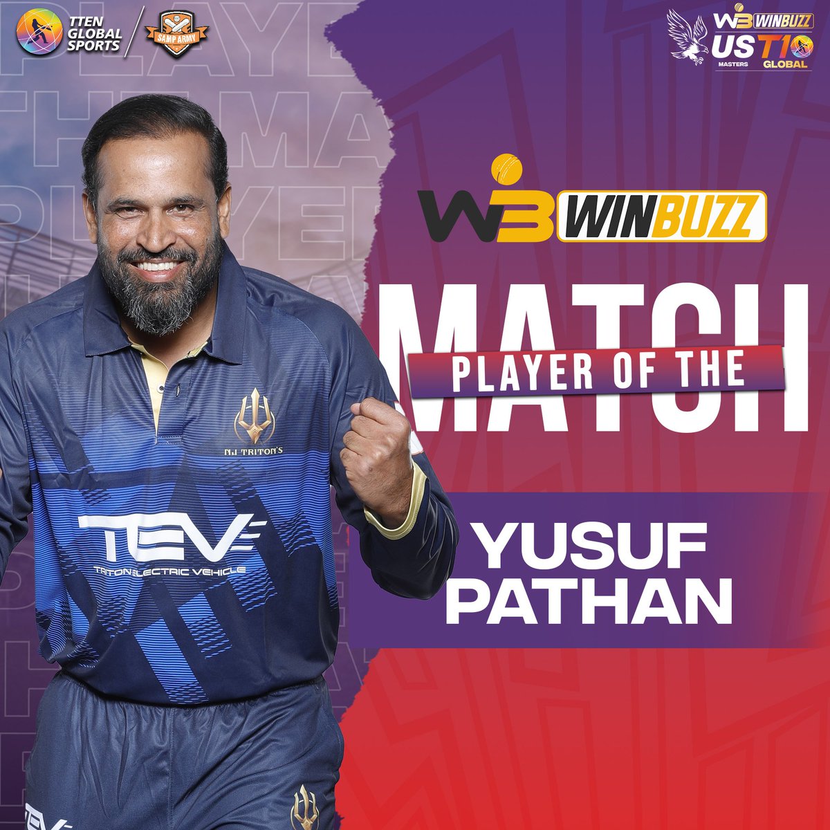 Match 2 ⏭️ New Jersey Triton’s vs California Knights 

Winbuzz Player of the Match award goes to Yusuf Pathan for his terrific 3️⃣5️⃣ (11) 😍🔥🥳🙌

#NJTvCK
#USMastersT10 
#SunshineStarsSixes
#CricketsFastestFormat
#T10League
